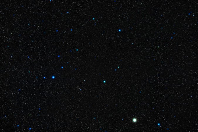 Stars appear as bright points on a dark colored background.  To the left, a handful of stars make a C shape. This is a constellation called Corona Borealis, where in the coming months, a nova will appear as a new temporary star, astronomers say.